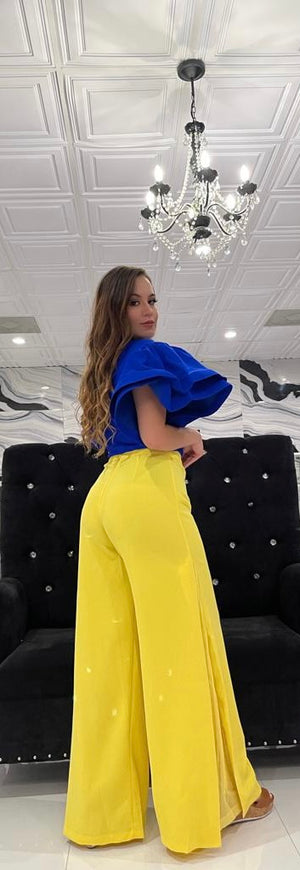 Yellow satin pants